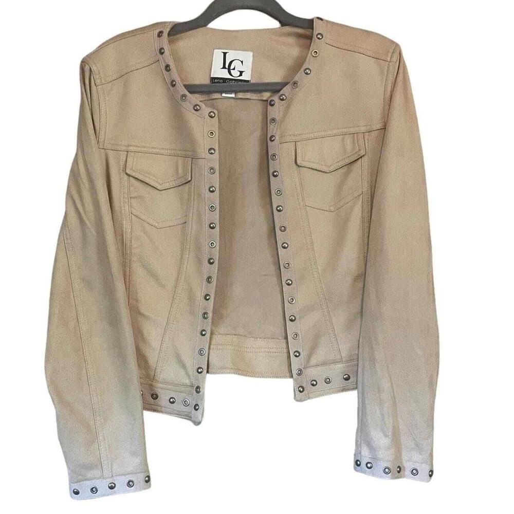 Lena Gabriella Womens Size 10 Blazer Studded Faux Suede Tan